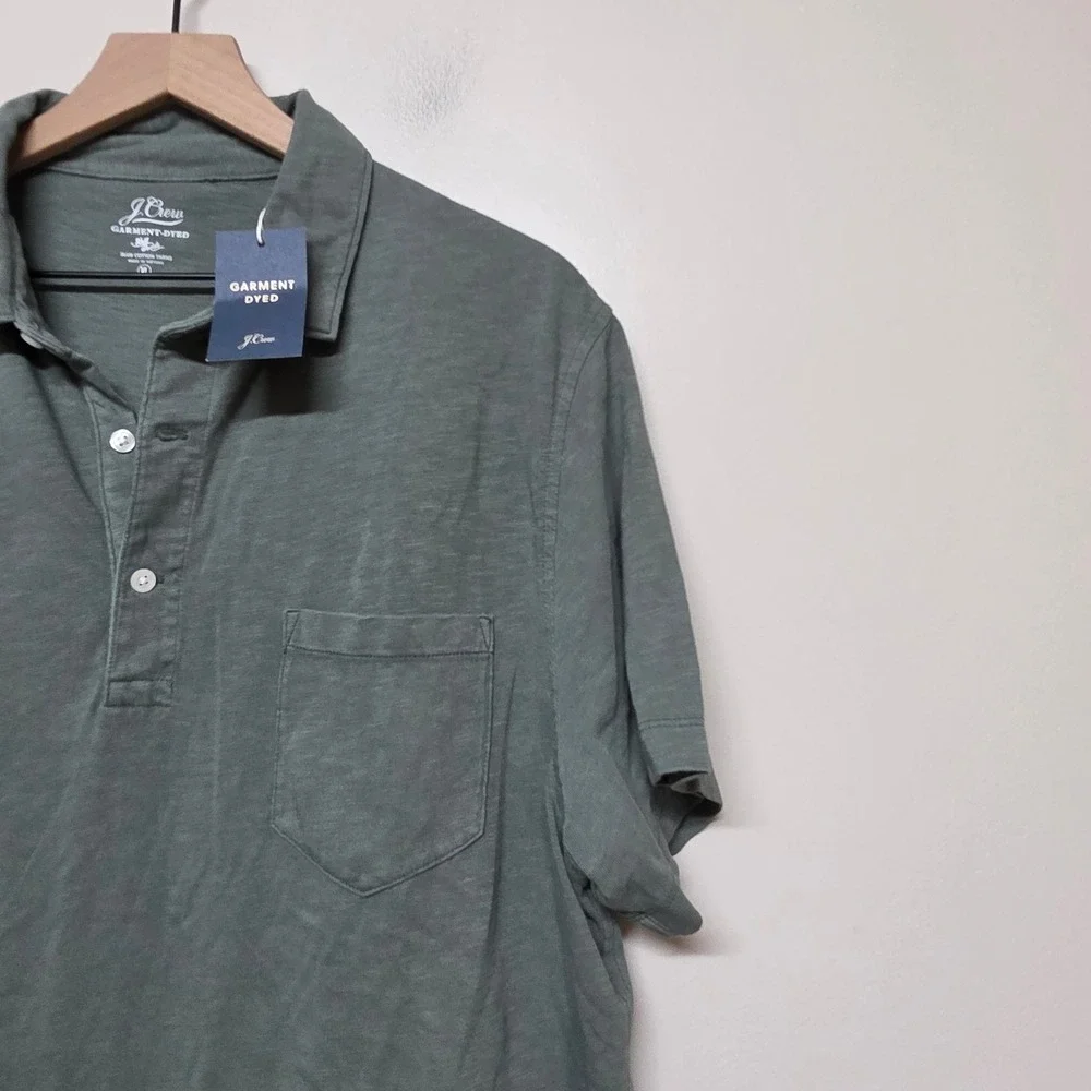 New‎ J Crew Men's XL Green Garment Dyed Slub Cotton Pocket Polo Shirt J1851